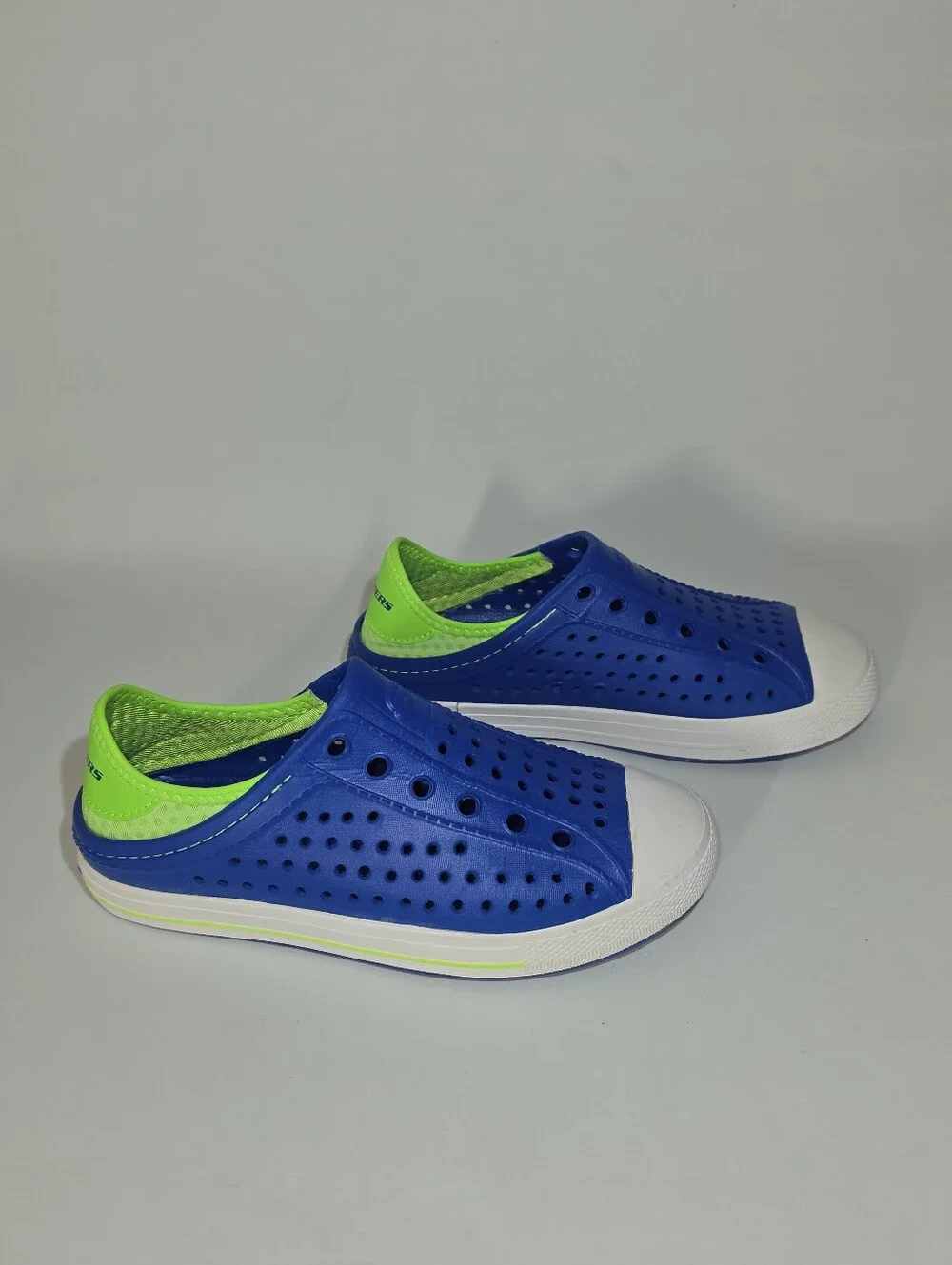 Skechers Kids Blue Slip-On Sandals with Neon Green Lining